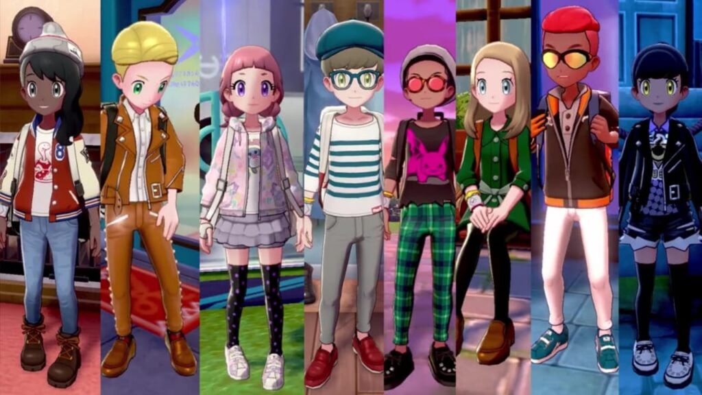 Eight different in-game characters with different outfits.