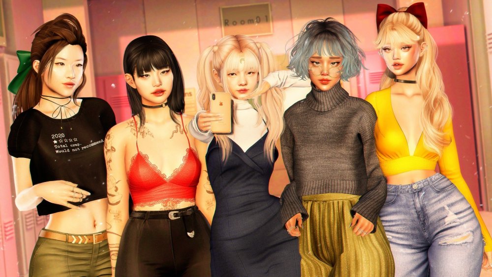 Five cute girl avatars in Second Life.